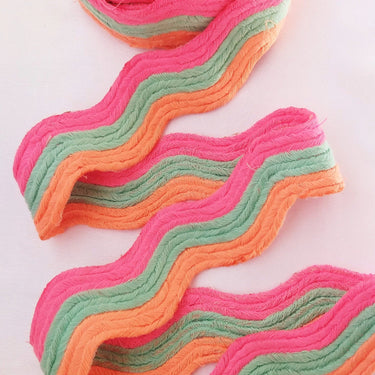 Wave Pattern Trim, Cotton Embroidered Trim, Pink